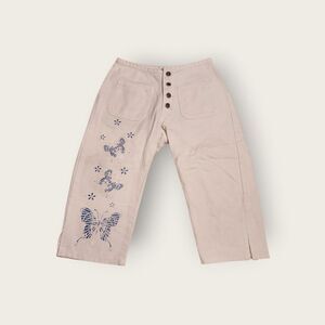 Vintage Y2k Joy white denim button fly capri jeans with blue butterfly graphic